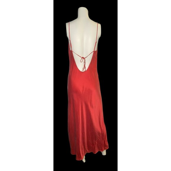 VTG Victoria's Secret SILK Y2K 90s Red Satin Cowl Slip Dress Open Tie Back S - Picture 3 of 10